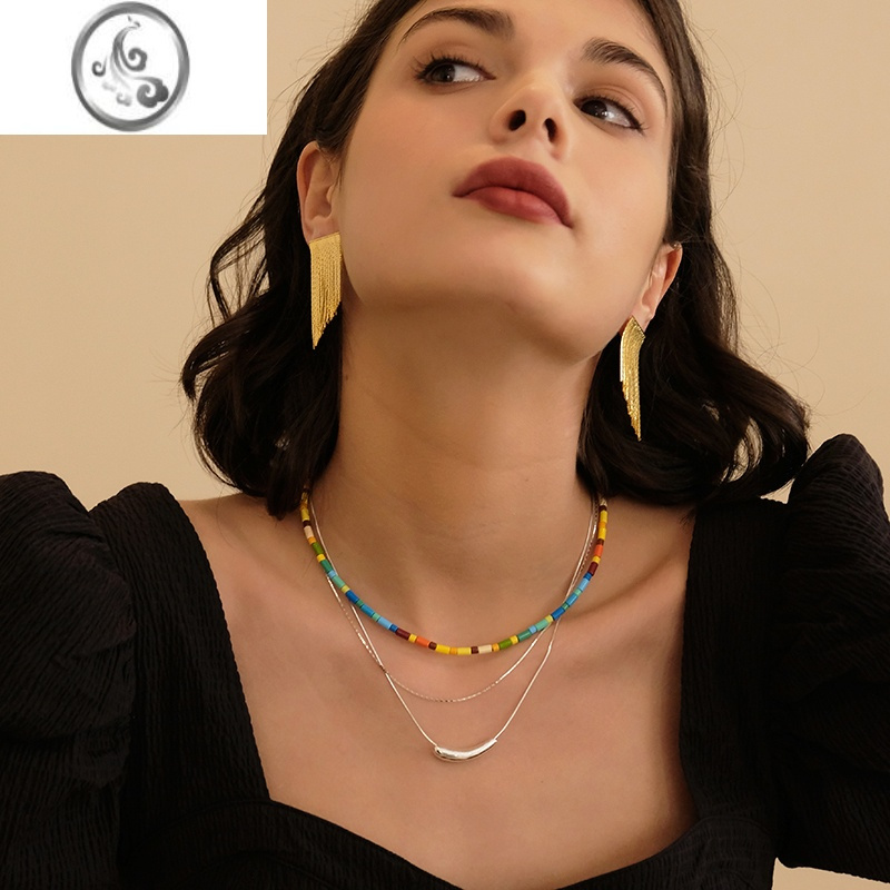 jimipandana明星同款欧美风彩色锁骨链女时尚撞色清新彩虹项链颈链潮