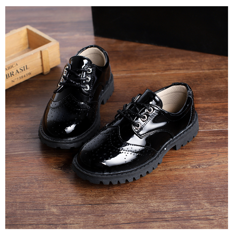 七色王国男童黑皮鞋中大童春秋款英伦黑色学生儿童男孩皮软底演出鞋单