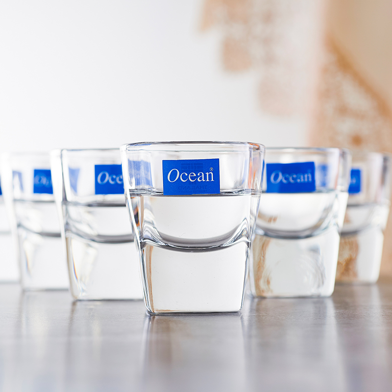 Ocean进口无铅玻璃透明加厚烈酒杯家用白酒一口小四方杯55ML 6只高清大图