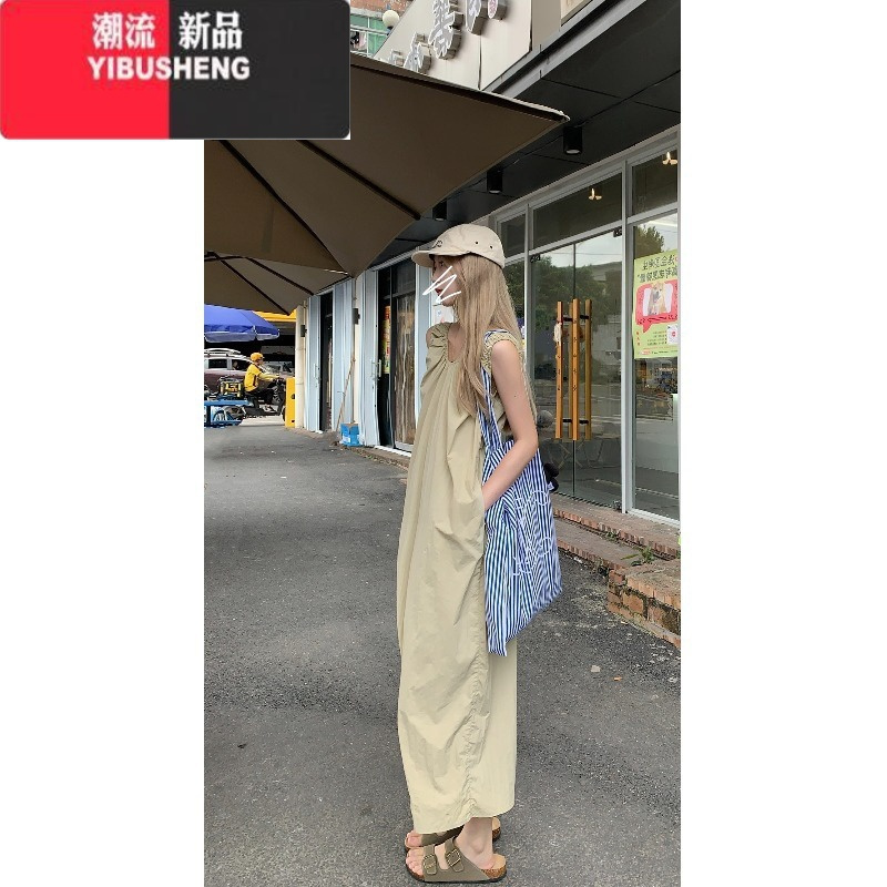YIBUSHENG花露甜茶~法式高级感V领设计感宽松无袖连衣裙季露背长裙