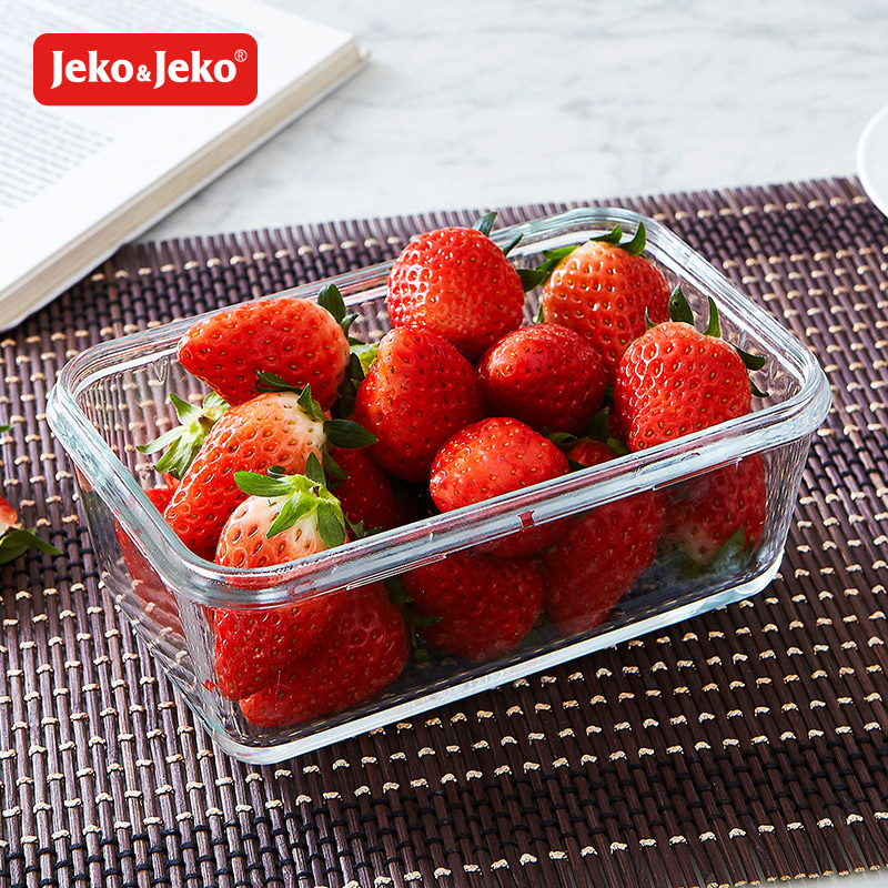 JEKO&JEKO 850ml厨房冰箱玻璃饭盒微波炉密封碗耐热玻璃便当盒长方形保鲜盒SWB-6132