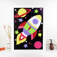 儿童创意纽扣粘贴画DIY材料包幼儿园手工制作益智玩具小学生钻石 火箭 A4彩图(无相框)+全套材料
