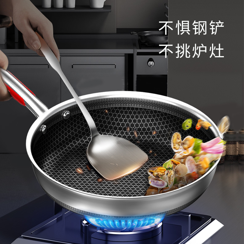 康巴赫(KBH)煎锅悦厨款不粘锅316L不锈钢平底锅少油烟煎盘煎牛排锅双面花纹煎锅28cm+钢铲高清大图