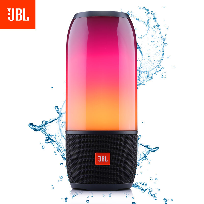 JBL PULSE3 音乐脉动三代 便携式蓝牙音箱 炫彩小音箱+低音炮 桌面音响 可免提通话 防水设计 典雅黑