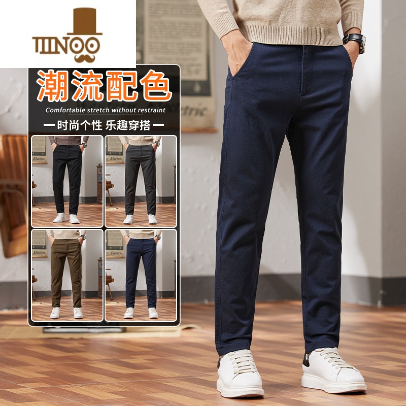 YANXU休闲裤男宽松直筒西裤修身潮流百搭裤子男士长裤秋季2023新款高清大图