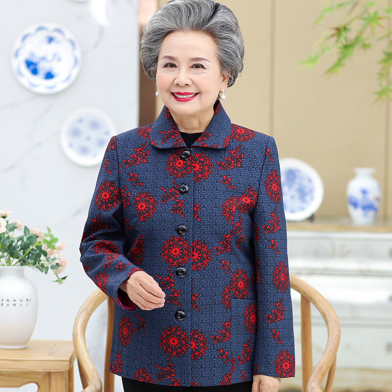 老年人春装薄款奶奶装唐装外套老太太秋装长袖上衣6070岁女褂子