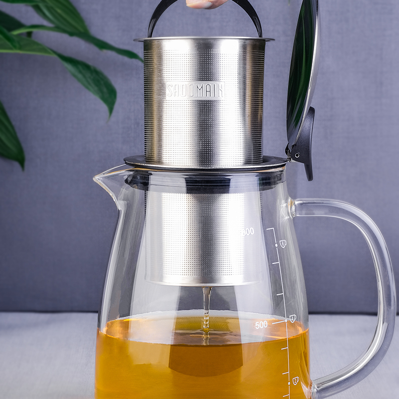 仙德曼SADOMAIN 玻璃泡茶壶家用茶具耐热玻璃咖啡壶过滤水壶茶壶 480ml-直火花茶壶CS048