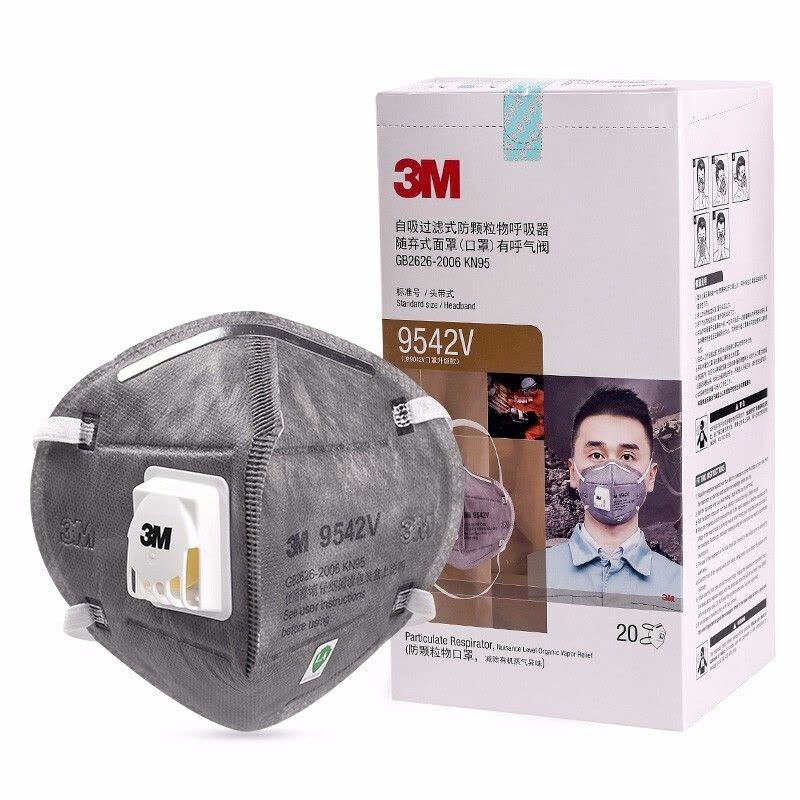 3M 9542V/9541V口罩 KN95级活性炭呼吸阀雾霾粉尘喷漆异味装修针织带20只装透气图片