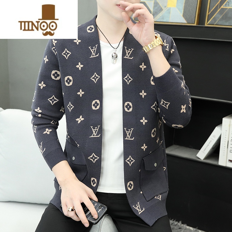 YANXU针织开衫男士外套2023年新款薄款轻熟风衣毛衫潮流男装夹年 2XL 宝蓝色