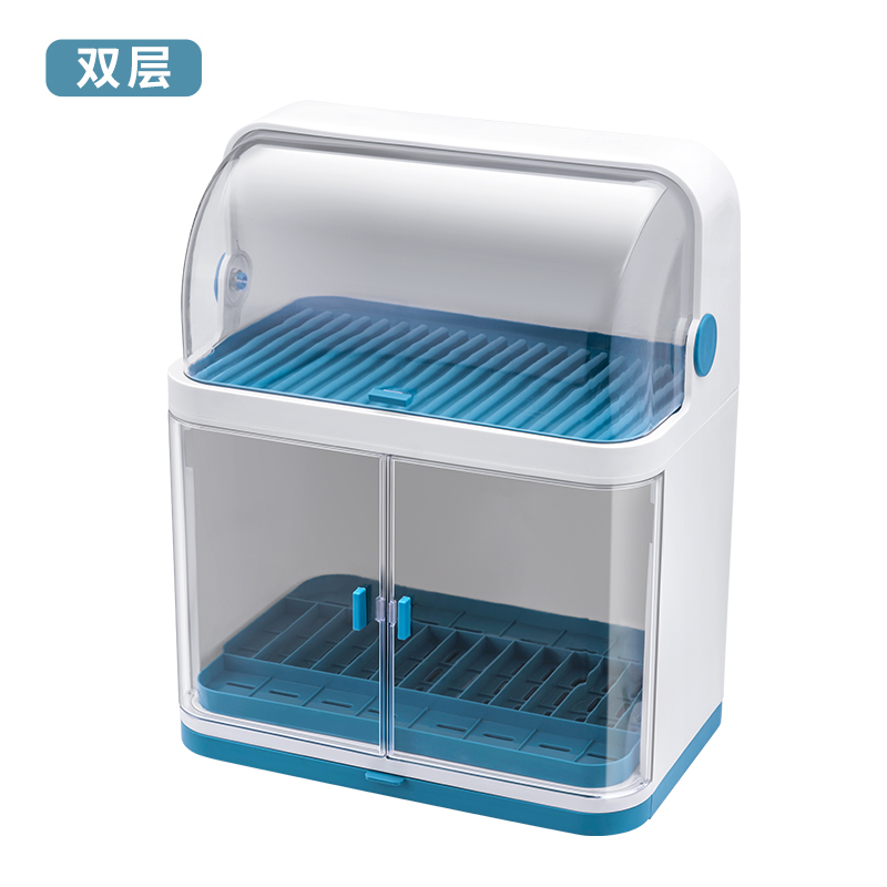 碗筷收纳盒带盖带沥水碗架家用放碗盘碟箱厨房装餐具台面迷你碗柜收纳层架三维工匠 双层