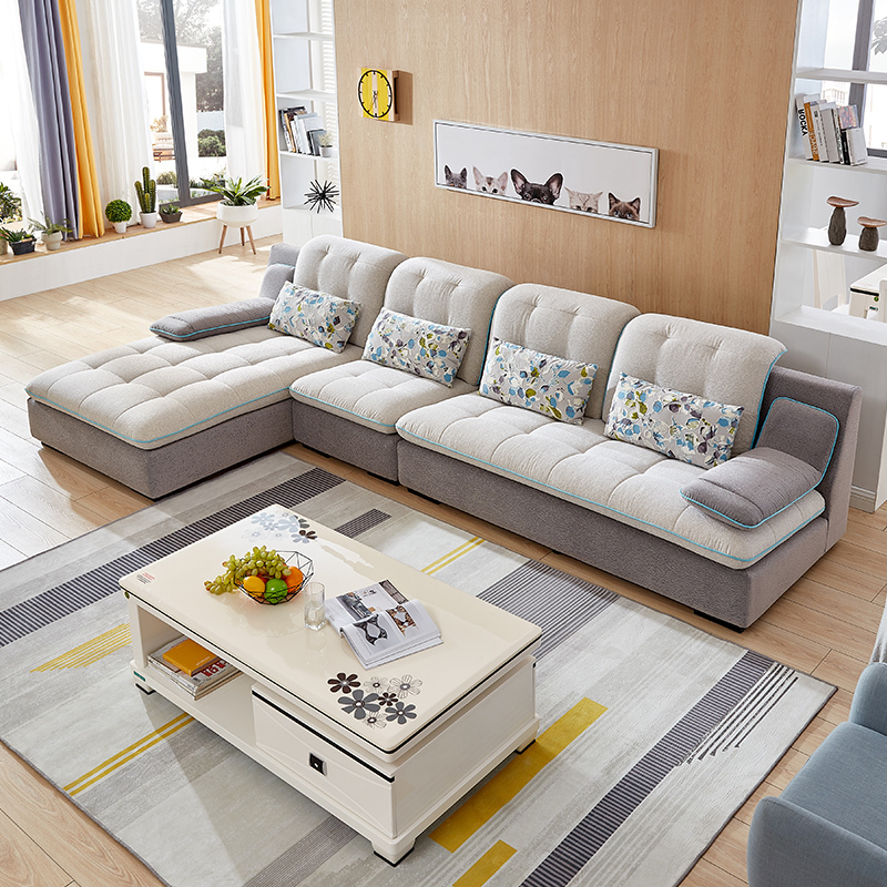 全友家居简约现代贵妃布艺沙发可拆洗沙发客厅转角布沙发组合家具1021