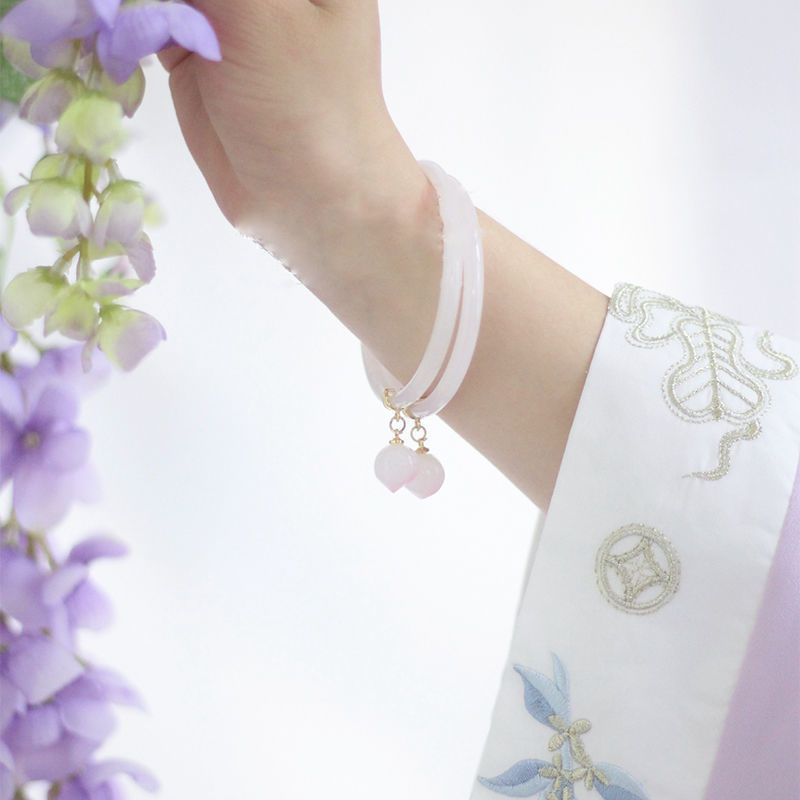 58mm圈口 叮当镯少女仿玛瑙仿玉髓镯ins小众设计感铃铛手镯古风细条桃