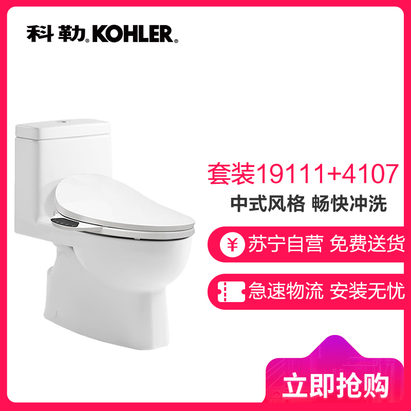 科勒KOHLER瑞雅五级旋风连体座便器 一体全包式马桶 节水裙包型 K-19111T/19112T 智能盖8297套装