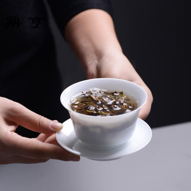 鼎亨玉瓷盖碗全手作茶具陶瓷功夫白瓷泡茶三才碗景德镇茶泡碗