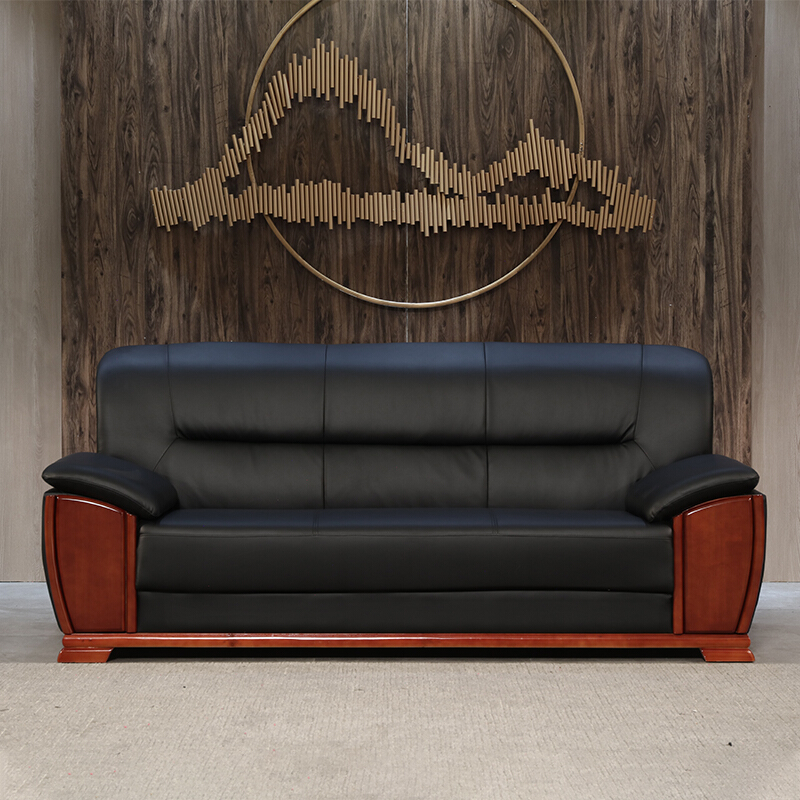 绵冠MIANGUAN办公沙发会客接待沙发实木扶手沙发商务办公沙发组合 三人位