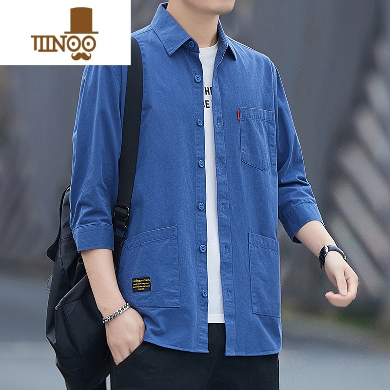 YANXU衬衫新款男短袖七分袖五分袖长袖商务工装外套修身宽分套高清大图