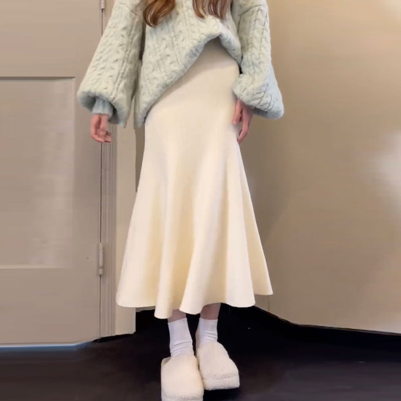 语娄灯芯绒半身裙女直筒开叉中长款一步裙小个子梨型身材裙子06257