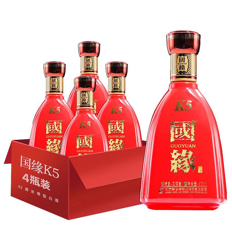 今世缘 国缘K5 42度幽雅醇厚型 白酒500ml*4整箱