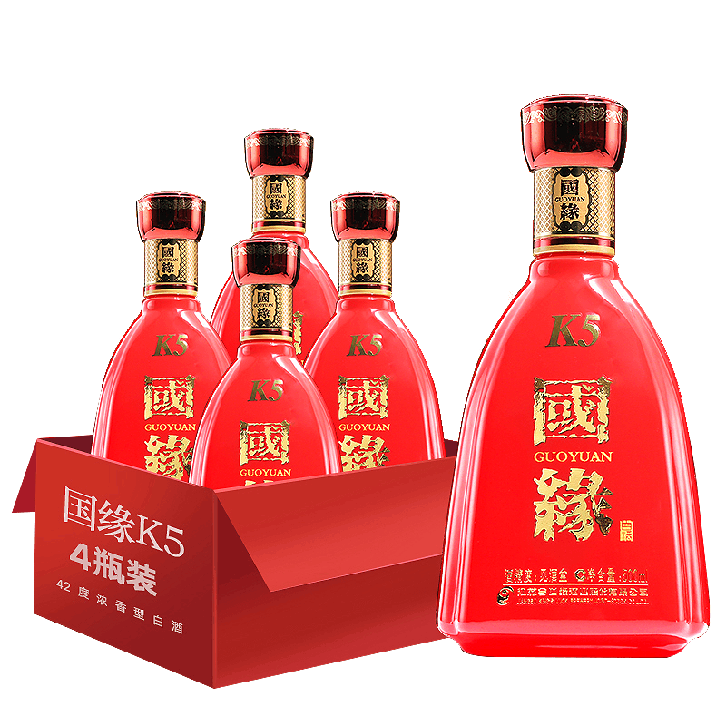 今世缘国缘K5 42度幽雅醇厚型白酒500ml*4整箱【价格图片品牌报价