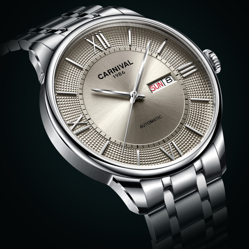 瑞士嘉年华(CARNIVAL)新款正品手表进口Miyota机芯自动机械表 男表时尚防水商务大表盘精钢男士腕表8846