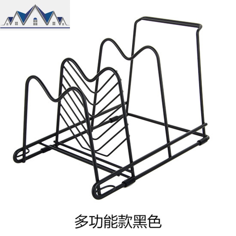 家用锅盖置物架厨房多功能收纳砧板架沥水架菜板架壁挂式锅盖架_451 多功能款黑色