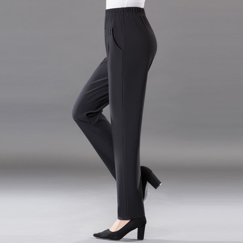 雪暖春秋季女裤新款收腰直筒裤中老年妈妈装轻薄弹力高腰休闲裤