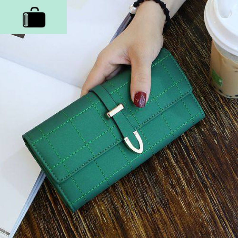 2020新款钱包女长款磨砂日韩大容量多功能三折女式钱夹皮夹手拿包NEW LAKE 绿色