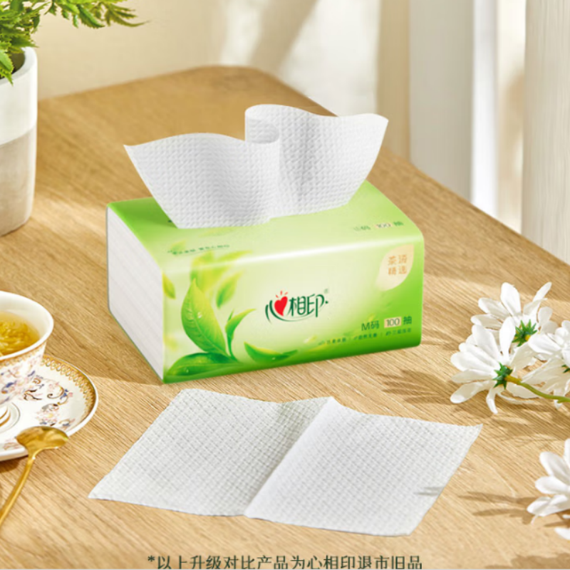 心相印茶语经典M码自然无香3层抽纸DT9100 100抽24包/箱 新老包装随机发高清大图