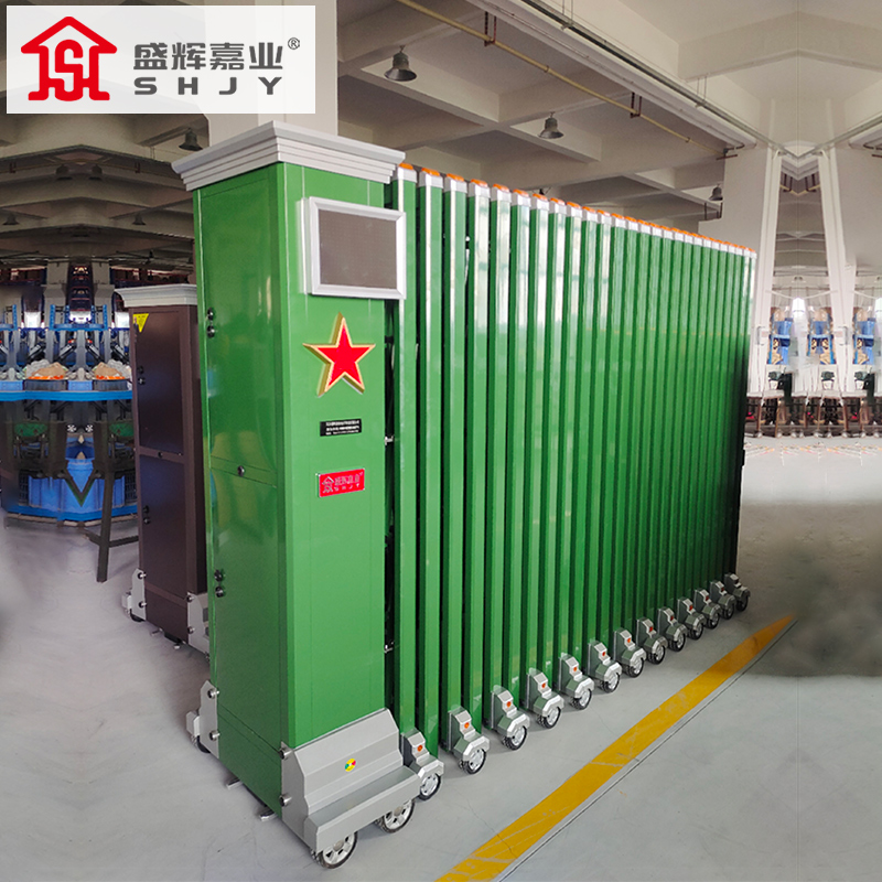 盛辉嘉业 电动伸缩门军绿色防冲击大门平移直线门单位分段收缩推拉工业门定制每米 军绿大门定制