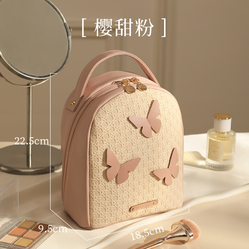 乐活旅行蝴蝶化妆包手提便携化妆品收纳袋出差旅行大容量分区化妆收纳包9195 樱甜粉
