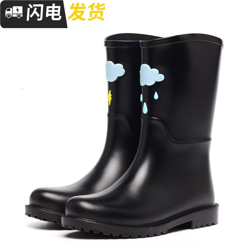 启如女士雨靴 雨鞋女时尚手绘风女式中高筒靴成人鞋胶鞋雨靴女启如 价格图片品牌报价 苏宁易购巴乔鞋靴专营店
