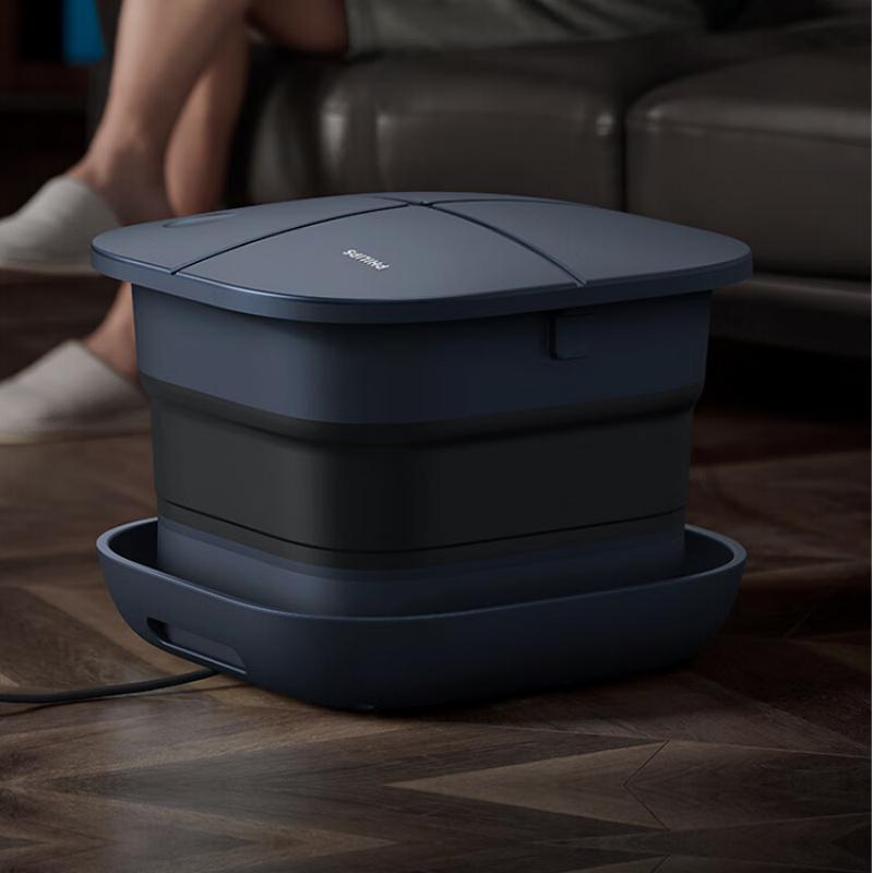 飞利浦 泡脚桶足浴盆折叠加热控温全自动按摩恒温泡小腿 电动折叠桶足浴盆 PPM5103F 深蓝色 / 台