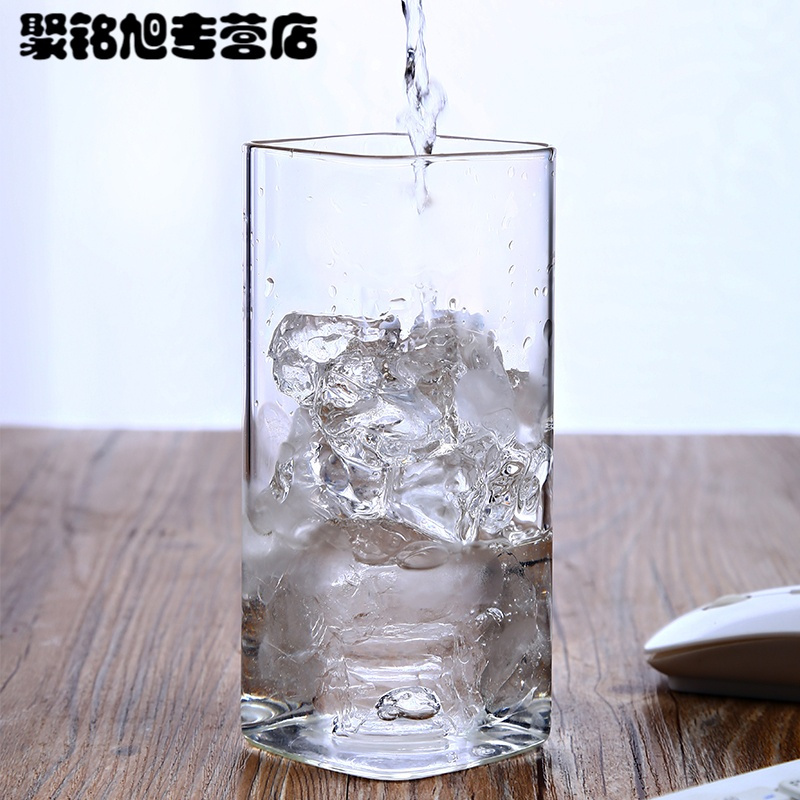 创意方形玻璃杯2只水杯套装家用茶杯透明耐热杯子牛奶杯果汁杯