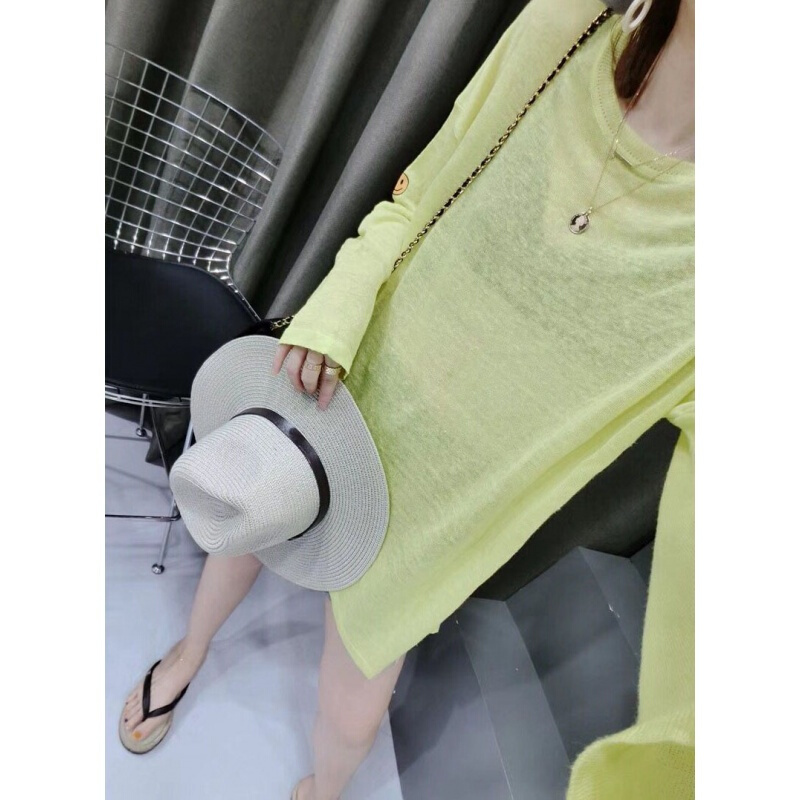 冰丝防晒衫女夏中长款大板宽松纯色百搭微透长袖小心机针织衫女装西瓜红均码