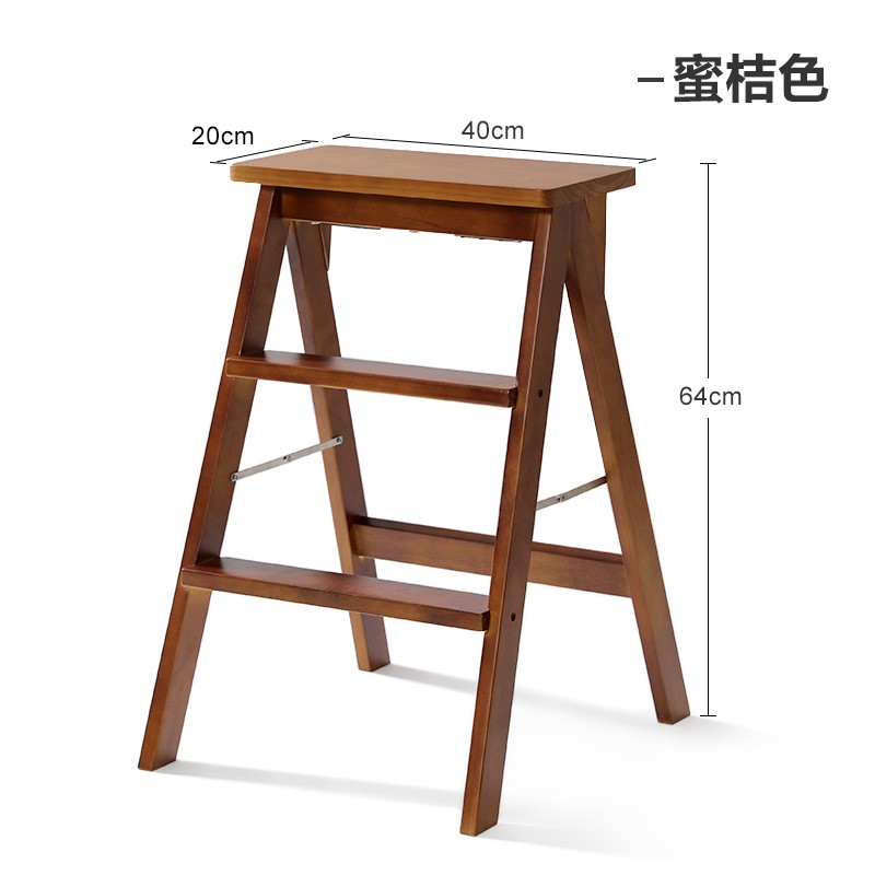 实木梯凳家用梯子家用折叠凳子厨房高板凳登高三步小梯子折叠梯凳 三维工匠 蜜橘-素颜凳套