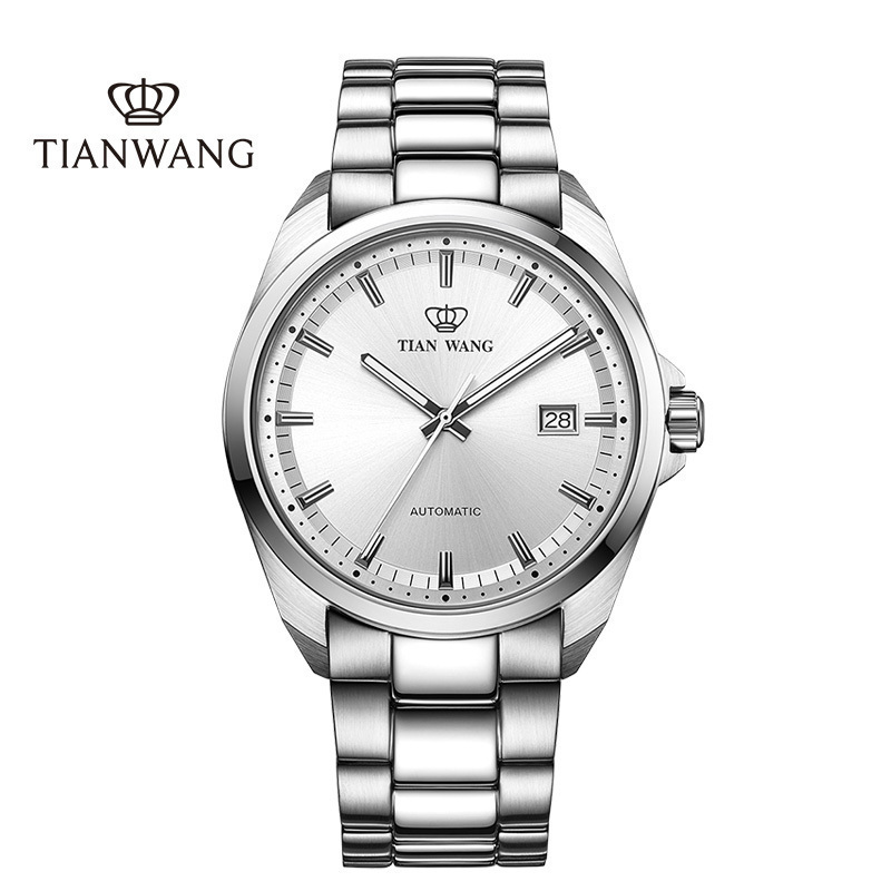 天王表(TIANWANG)手表 山河系列钢带机械表商务男士手表钟表5976 白色