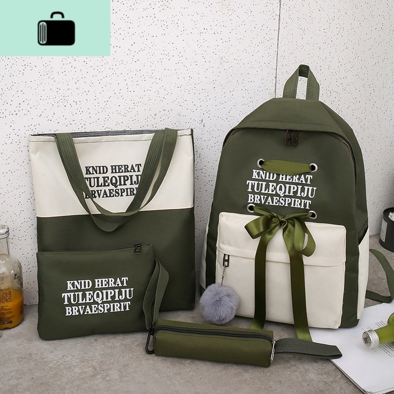 古着感少女书包女新款韩版小清新森系百搭双肩包初中高中学生背包NEW LAKE 绿色