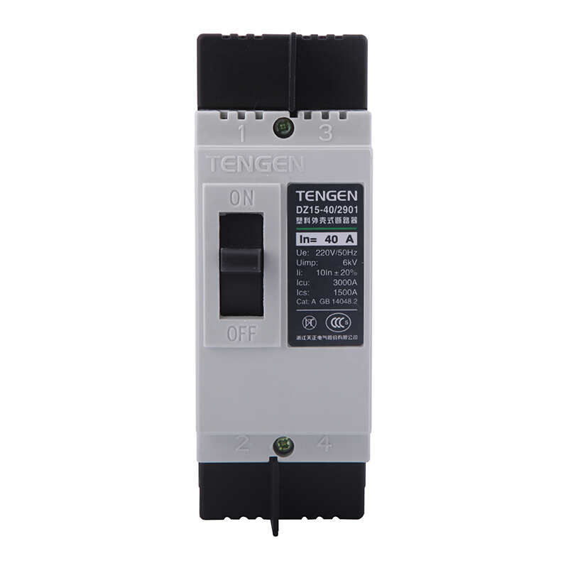 天正电气 DZ15-40 3KA 热磁式 40A 2P 手动 固定式 220V 01040030028 塑壳断路器