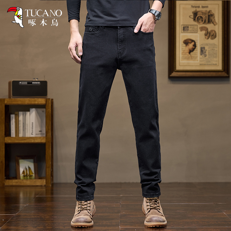 啄木鸟男士黄色牛仔裤春秋款直筒修身弹力宽松2025新款休闲裤子裤高清大图