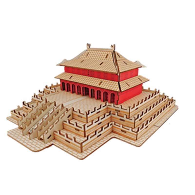 中国古建筑模型木质立体3d拼图木头手工拼装积木制作玩具天坛激光版