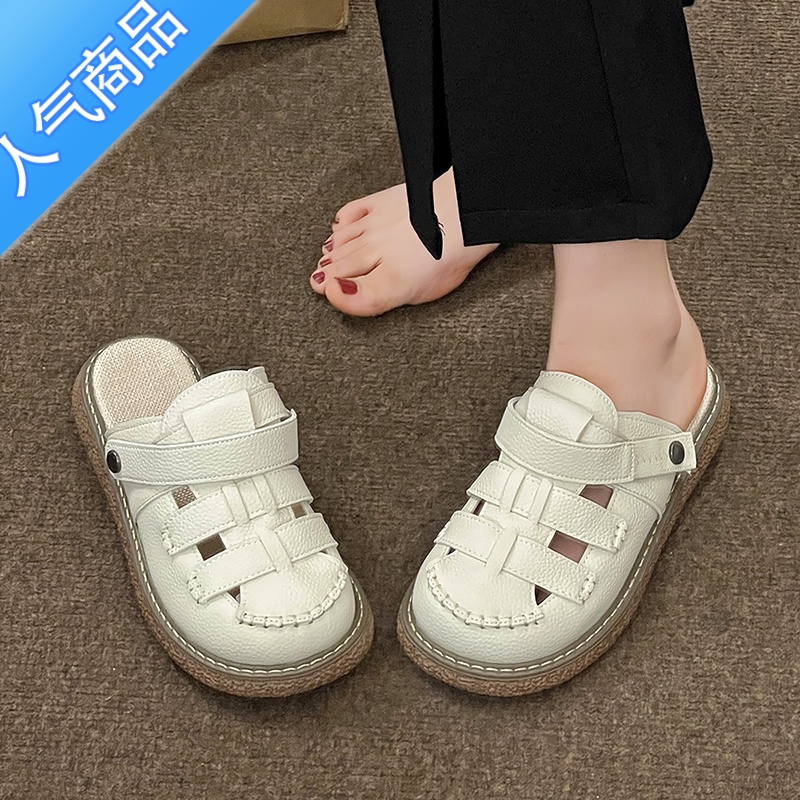 SUNTEK包头凉鞋女2023年新款夏季外穿两穿厚底半拖鞋夏天软底沙滩罗马鞋高清大图