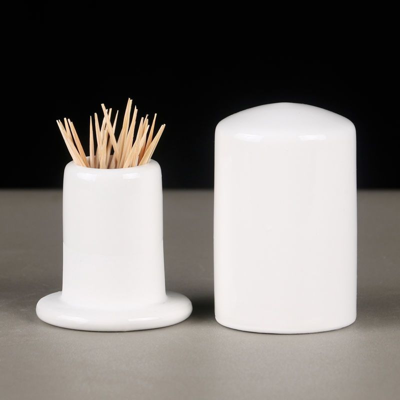 平头牙签筒2个牙签筒陶瓷纯白创意时尚牙签桶牙签盒牙签瓶牙签罐