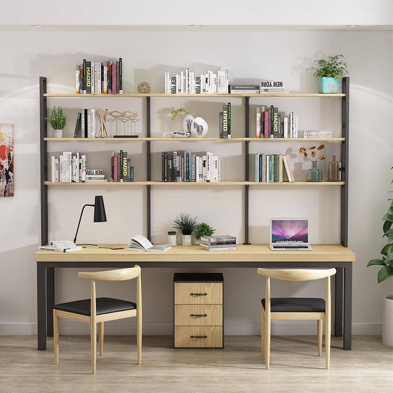 北欧书桌书架组合闪电客带书柜一体桌loft家用实木台式电脑桌美式办公