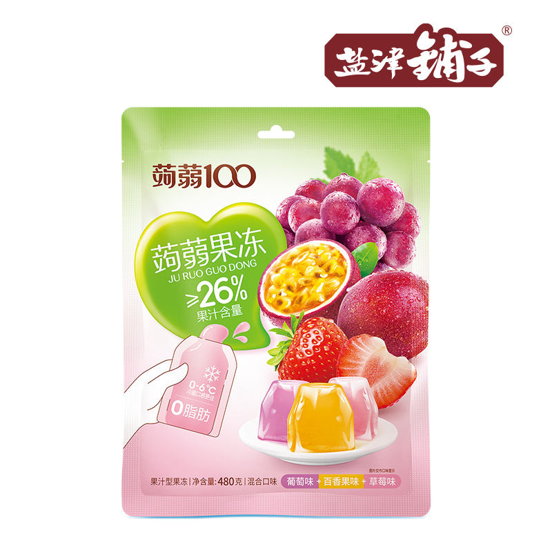 盐津铺子蒟蒻100蒟蒻果冻 混合味(葡萄+百香果+草莓) 480g