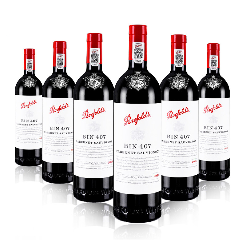 6瓶装|奔富(penfolds)进口红酒bin407赤霞珠红葡萄酒木塞750ml(年份