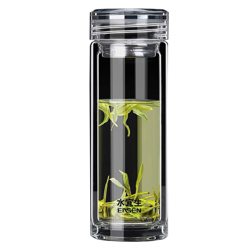 水宜生玻璃杯380ml银离子抗菌隐形茶隔双层隔热G719Ag+
