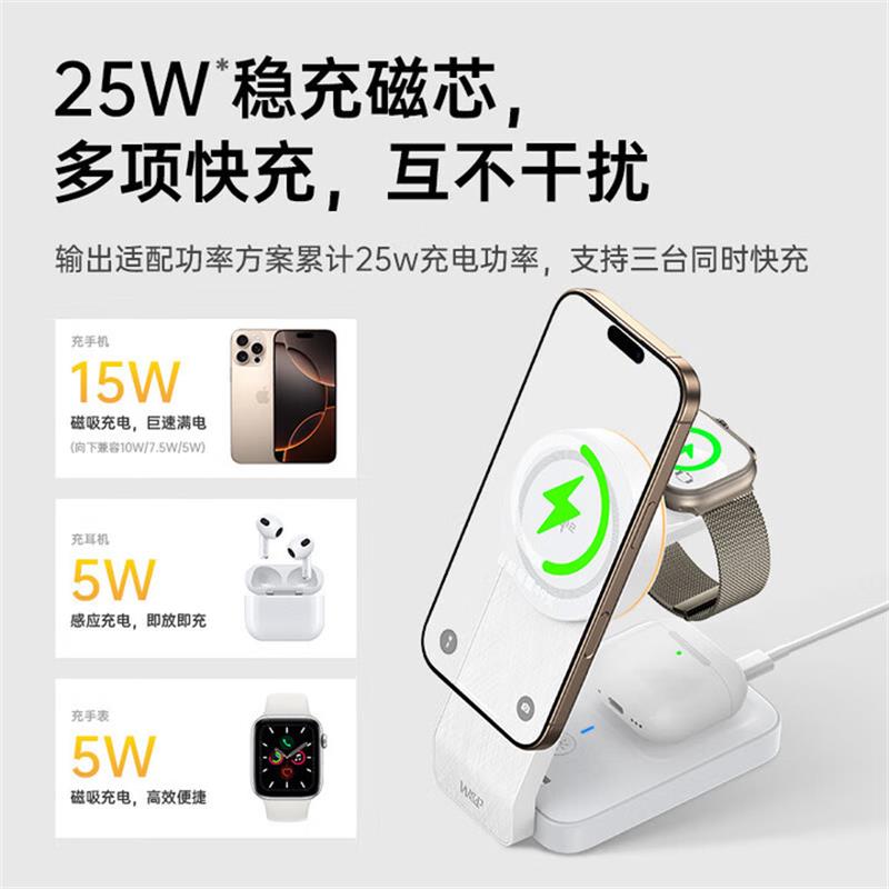 W&P W79-Qi2 黑色 三合一折叠无线充电器 15W高清大图