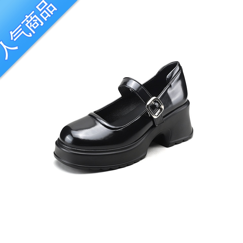 SUNTEK厚底乐福鞋复古小皮鞋内增高玛丽珍单鞋学院风小个子高跟鞋女高清大图