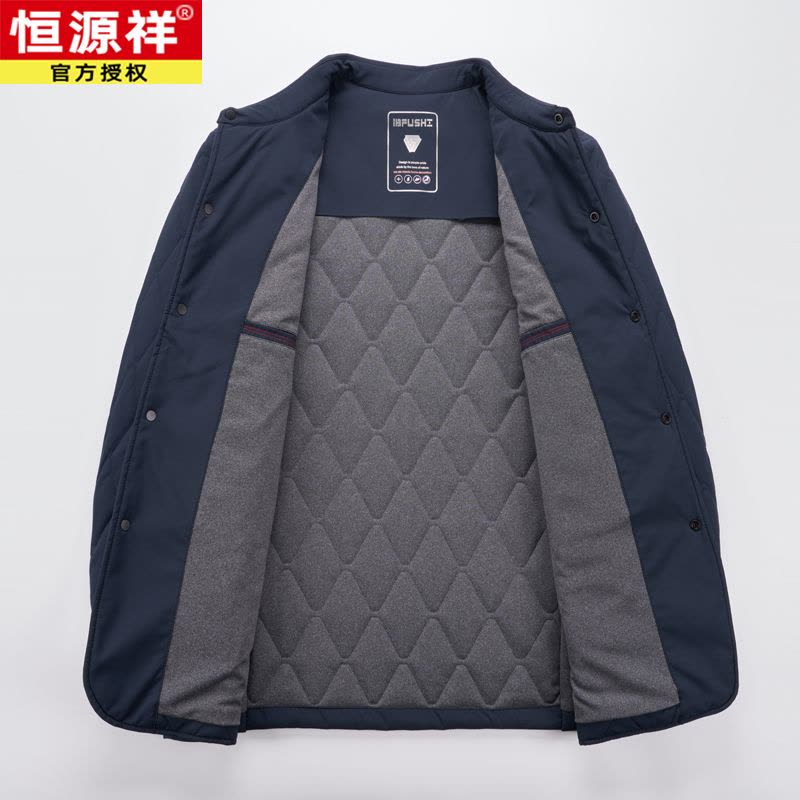 恒源祥秋冬季新款男士棉衣含桑蚕丝棉服商务翻领中年爸爸棉袄外套图片