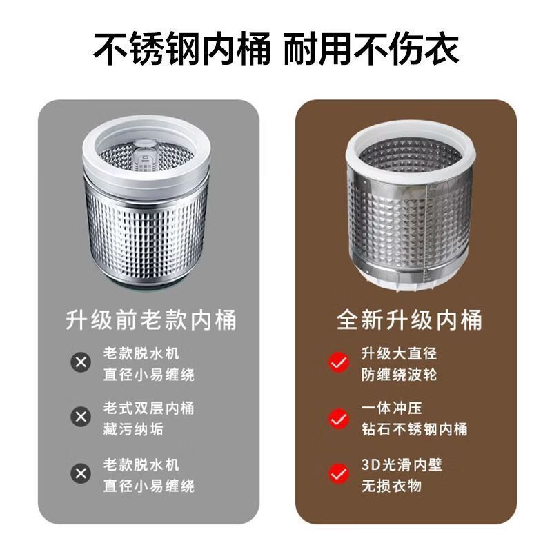 小鸭(XIAOYA)脱水机甩干机桶半全自动一体小型家用宿舍单桶迷你洗衣机 真8.0KG脱水机-不锈钢内桶高清大图